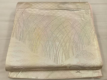 平和屋着物◎六通柄袋帯 花鳥文 銀糸 正絹 逸品 BAAX4411mz