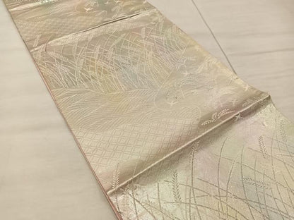 平和屋着物◎六通柄袋帯 花鳥文 銀糸 正絹 逸品 BAAX4411mz