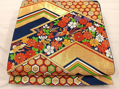 平和屋着物◎六通柄袋帯 唐織 鳳凰亀甲花文 金糸 正絹 逸品 BAAX4426mz