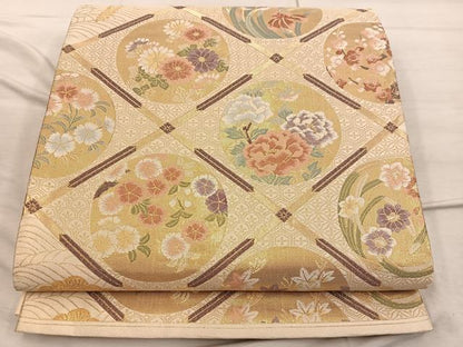 平和屋着物◎六通柄袋帯 草花丸文 金糸 正絹 逸品 BAAX4436mz