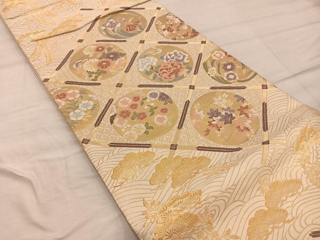 平和屋着物◎六通柄袋帯 草花丸文 金糸 正絹 逸品 BAAX4436mz