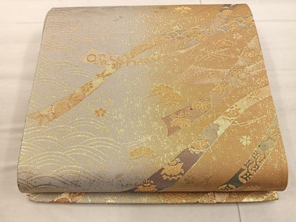 平和屋着物◎六通柄袋帯 草花文 金糸 正絹 逸品 未使用 BAAX4439mz