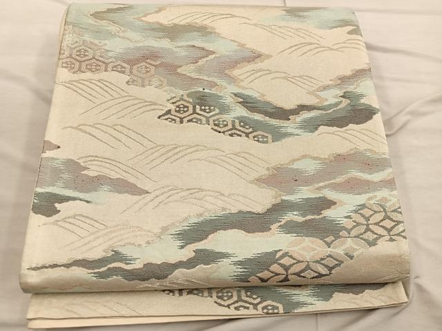 平和屋着物◎六通柄袋帯 流水吉祥文 金糸 正絹 逸品 BAAX4445mz