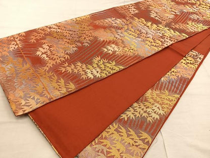 平和屋着物◎六通柄 京袋帯 笹竹文 金糸 正絹 逸品 BAAX4446mz
