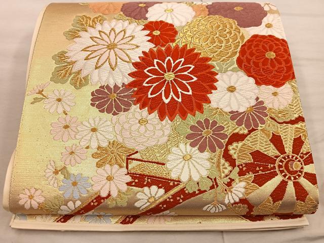 平和屋着物◎六通柄袋帯 唐織 花車文 金糸 正絹 逸品 BAAX4447mz