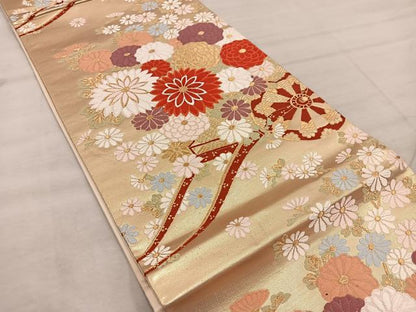 平和屋着物◎六通柄袋帯 唐織 花車文 金糸 正絹 逸品 BAAX4447mz