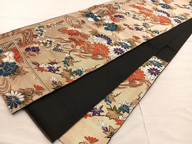 平和屋着物◎六通柄 本袋帯 流水菊花文 金糸 正絹 逸品 BAAX4448mz