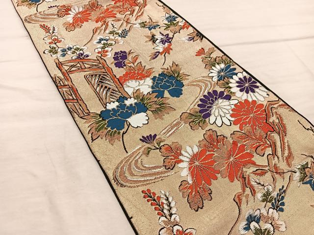 平和屋着物◎六通柄 本袋帯 流水菊花文 金糸 正絹 逸品 BAAX4448mz