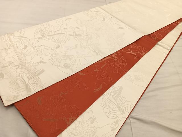 平和屋着物◎両面　　全通柄袋帯　平安人物文　金糸　正絹　逸品　BAAX4452mz