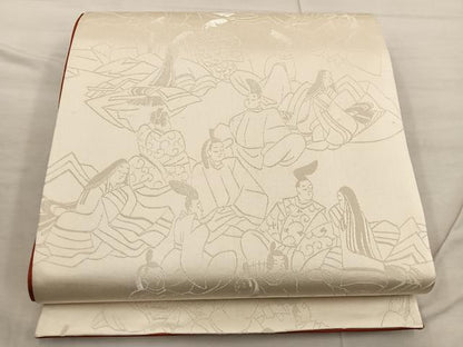 平和屋着物◎両面　　全通柄袋帯　平安人物文　金糸　正絹　逸品　BAAX4452mz