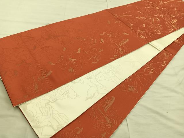 平和屋着物◎両面　　全通柄袋帯　平安人物文　金糸　正絹　逸品　BAAX4452mz