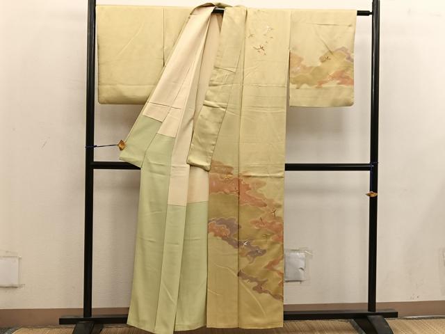 平和屋着物■訪問着 刺繍 流水花文 暈し染め 金銀彩 正絹 逸品 BAAX4460mz