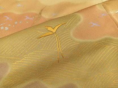 平和屋着物■訪問着 刺繍 流水花文 暈し染め 金銀彩 正絹 逸品 BAAX4460mz