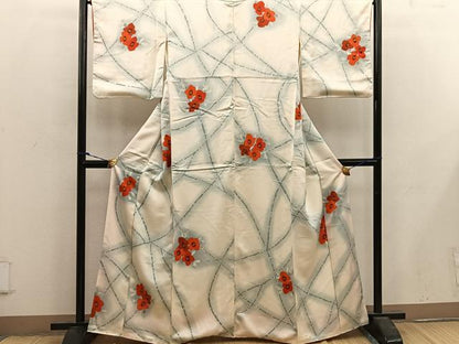 平和屋着物■上質な小紋 手描き 草花文 正絹 逸品 BAAX4462mz