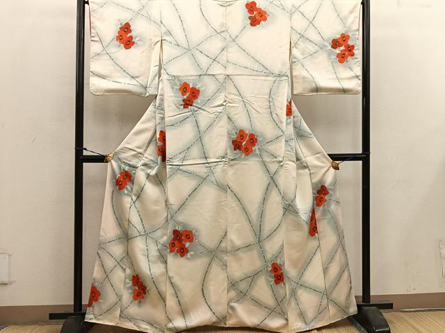 平和屋着物■上質な小紋 手描き 草花文 正絹 逸品 BAAX4462mz