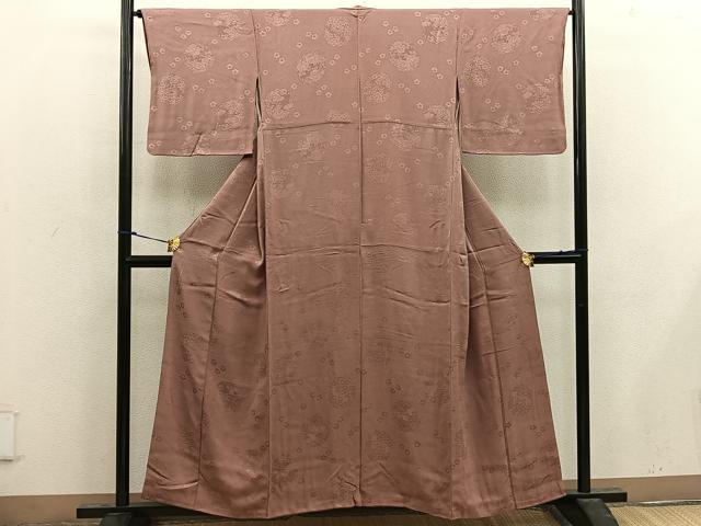 平和屋着物■上質な色無地 牡丹花地紋 赭色 正絹 逸品 BAAX4465mz