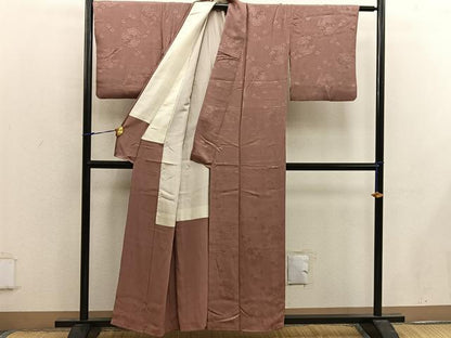 平和屋着物■上質な色無地 牡丹花地紋 赭色 正絹 逸品 BAAX4465mz