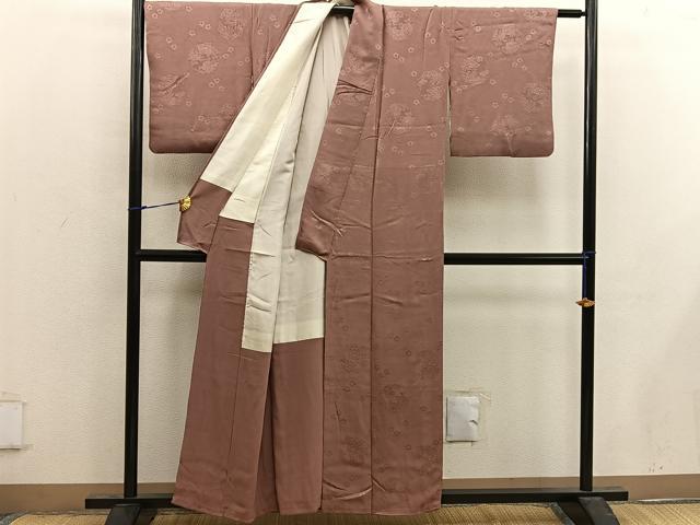 平和屋着物■上質な色無地 牡丹花地紋 赭色 正絹 逸品 BAAX4465mz