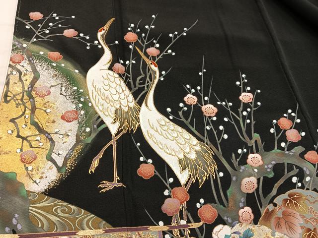 平和屋着物□豪華黒留袖 駒刺繍 群鶴雪輪花文 暈し