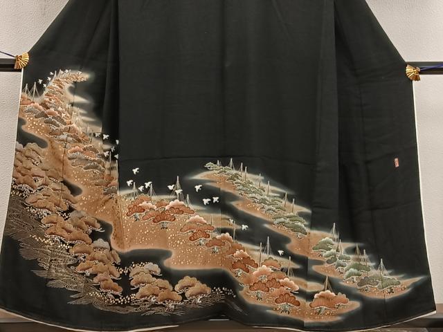 平和屋着物■豪華黒留袖 作家物 花鳥文 暈し染め 金彩 正絹 逸品 BAAX4472mz