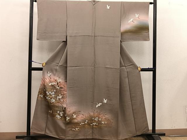 平和屋着物■訪問着 飛鶴花文 暈し染め 金彩 鈴乃屋扱い 正絹 逸品 BAAX4474mz