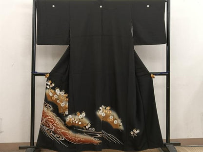 平和屋着物■豪華黒留袖 駒刺繍 地紙菊花文 暈し染め 金彩 正絹 逸品 BAAX4480mz