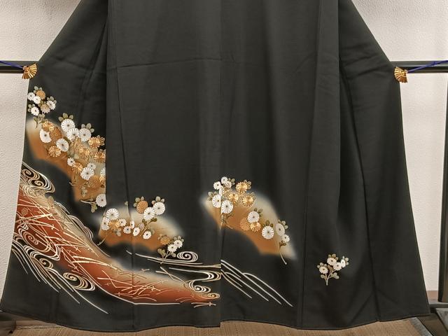 平和屋着物■豪華黒留袖 駒刺繍 地紙菊花文 暈し染め 金彩 正絹 逸品 BAAX4480mz