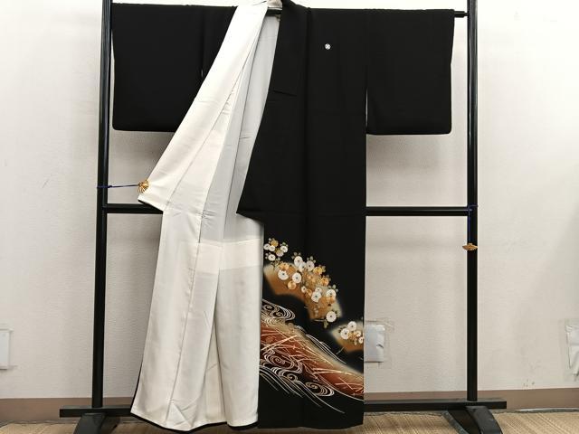 平和屋着物■豪華黒留袖 駒刺繍 地紙菊花文 暈し染め 金彩 正絹 逸品 BAAX4480mz