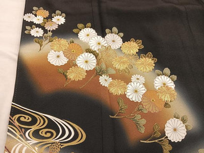 平和屋着物■豪華黒留袖 駒刺繍 地紙菊花文 暈し染め 金彩 正絹 逸品 BAAX4480mz