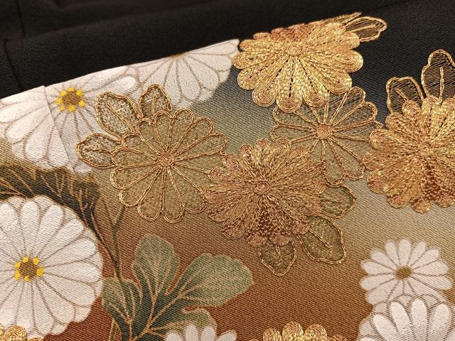 平和屋着物■豪華黒留袖 駒刺繍 地紙菊花文 暈し染め 金彩 正絹 逸品 BAAX4480mz