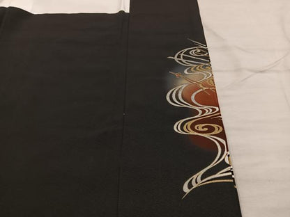 平和屋着物■豪華黒留袖 駒刺繍 地紙菊花文 暈し染め 金彩 正絹 逸品 BAAX4480mz