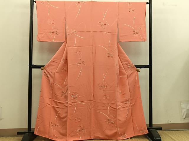 平和屋着物■上質な小紋 菊花文 地紋起こし 金糸 正絹 逸品 BAAX4482mz