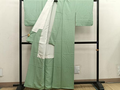 平和屋着物■上質な色無地 鮫小紋地紋 黄海松茶色 正絹 逸品 BAAX4487mz