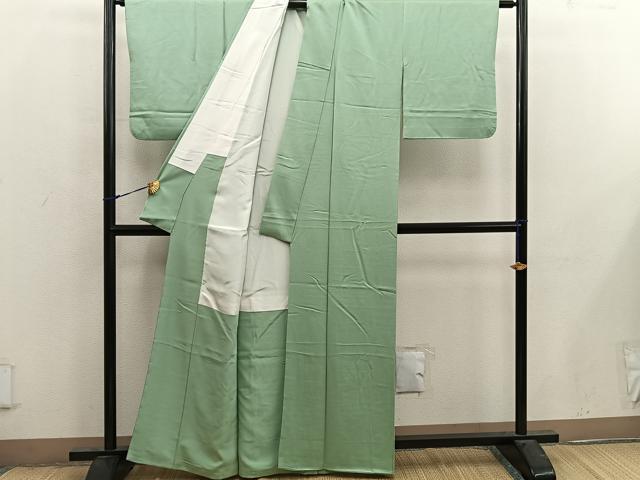 平和屋着物■上質な色無地 鮫小紋地紋 黄海松茶色 正絹 逸品 BAAX4487mz