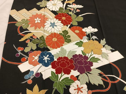 平和屋着物■豪華黒留袖 駒刺繍 草花文 金彩 正絹 逸品 BAAX4488mz