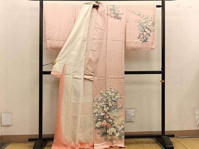 平和屋着物■訪問着　御所車花文　暈し染め　正絹　逸品　BAAX4491mz