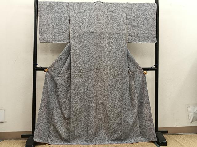 平和屋着物▽上質な小紋　単衣　枝葉文　正絹　逸品　AAAU6481iu 平和屋着物▽上質な小紋 単衣 型染め 風景花文 鬼しぼ縮緬 やまと誂製