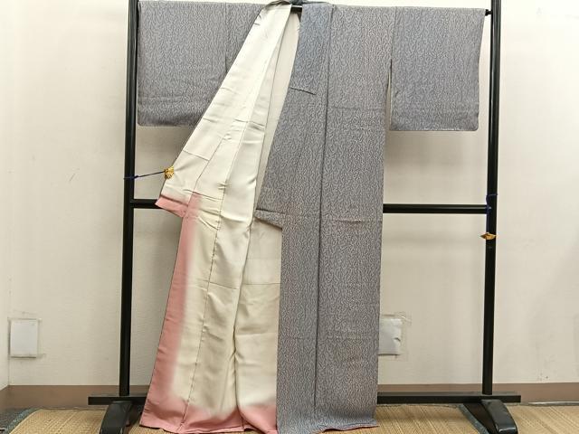 平和屋着物▽上質な小紋　単衣　斜線枝葉文　正絹　逸品　CAAV3196ut 平和屋着物□上質な小紋 枝葉文 正絹 逸品 未使用 BAAX4492mz