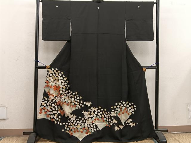 平和屋着物■豪華黒留袖 駒刺繍 桐花文 暈し染め 金彩 正絹 逸品 BAAX4493mz