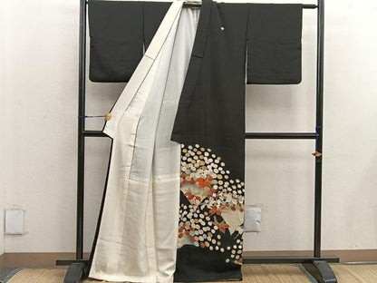 平和屋着物■豪華黒留袖 駒刺繍 桐花文 暈し染め 金彩 正絹 逸品 BAAX4493mz