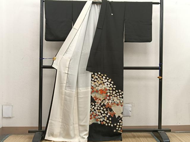 平和屋着物■豪華黒留袖 駒刺繍 桐花文 暈し染め 金彩 正絹 逸品 BAAX4493mz