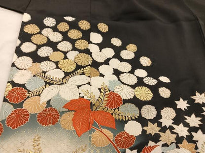 平和屋着物■豪華黒留袖 駒刺繍 桐花文 暈し染め 金彩 正絹 逸品 BAAX4493mz