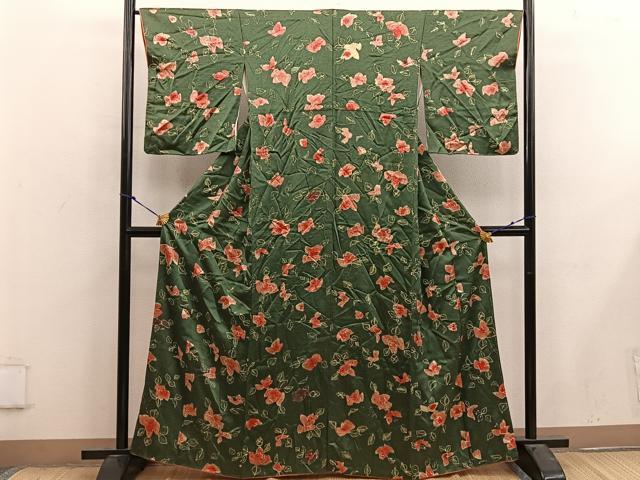 平和屋着物●上質な小紋　型染め　草花文　井筒屋扱い　たとう紙付き　正絹　逸品　AABG5737ph 平和屋着物□上質な小紋 草花文 ろうけつ染め 正絹 逸品 BAAX4495mz