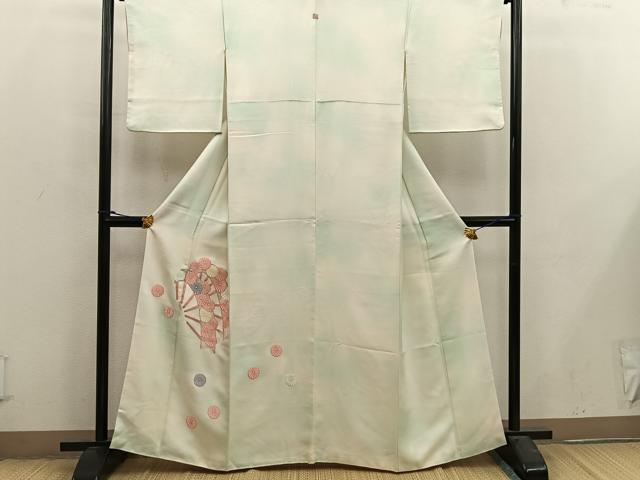 平和屋着物■訪問着 駒刺繍 片輪車菊花文 暈し染め 金糸 正絹 逸品 BAAX4505mz