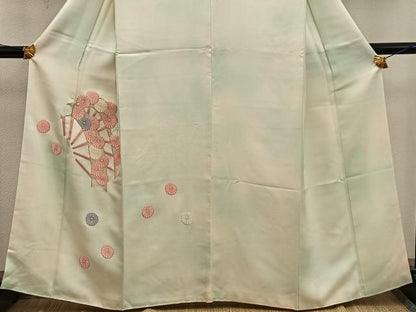 平和屋着物■訪問着 駒刺繍 片輪車菊花文 暈し染め 金糸 正絹 逸品 BAAX4505mz