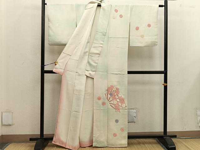 平和屋着物■訪問着 駒刺繍 片輪車菊花文 暈し染め 金糸 正絹 逸品 BAAX4505mz