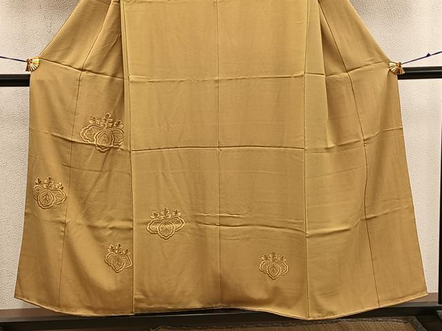 平和屋着物□無地絵羽訪問着 総刺繍 桐 山吹茶色 正絹 逸品
