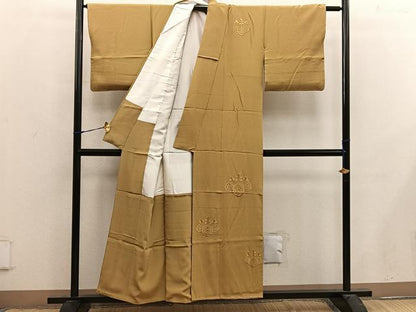 平和屋着物■無地絵羽訪問着 総刺繍 桐 山吹茶色 正絹 逸品 未使用 BAAX4513mz