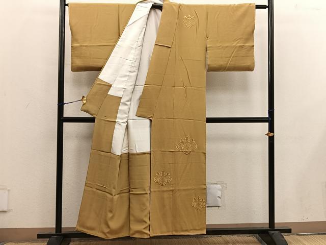 平和屋着物■無地絵羽訪問着 総刺繍 桐 山吹茶色 正絹 逸品 未使用 BAAX4513mz
