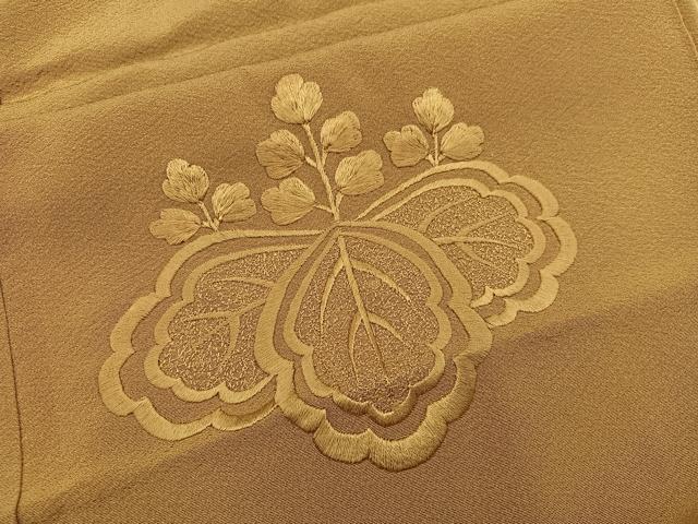 平和屋着物■無地絵羽訪問着 総刺繍 桐 山吹茶色 正絹 逸品 未使用 BAAX4513mz
